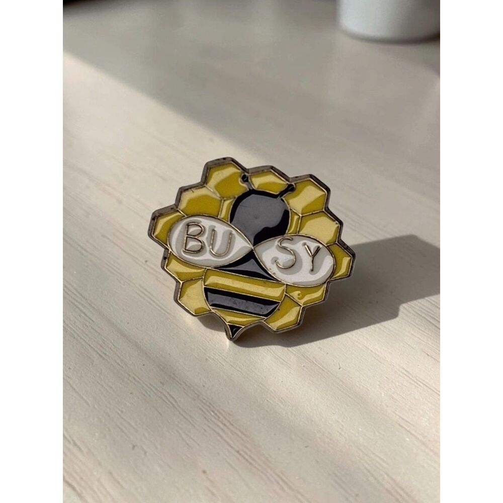 "Busy Bee" Enamel Pin - Cute Honeybee Honeycomb Lapel Pin Badge